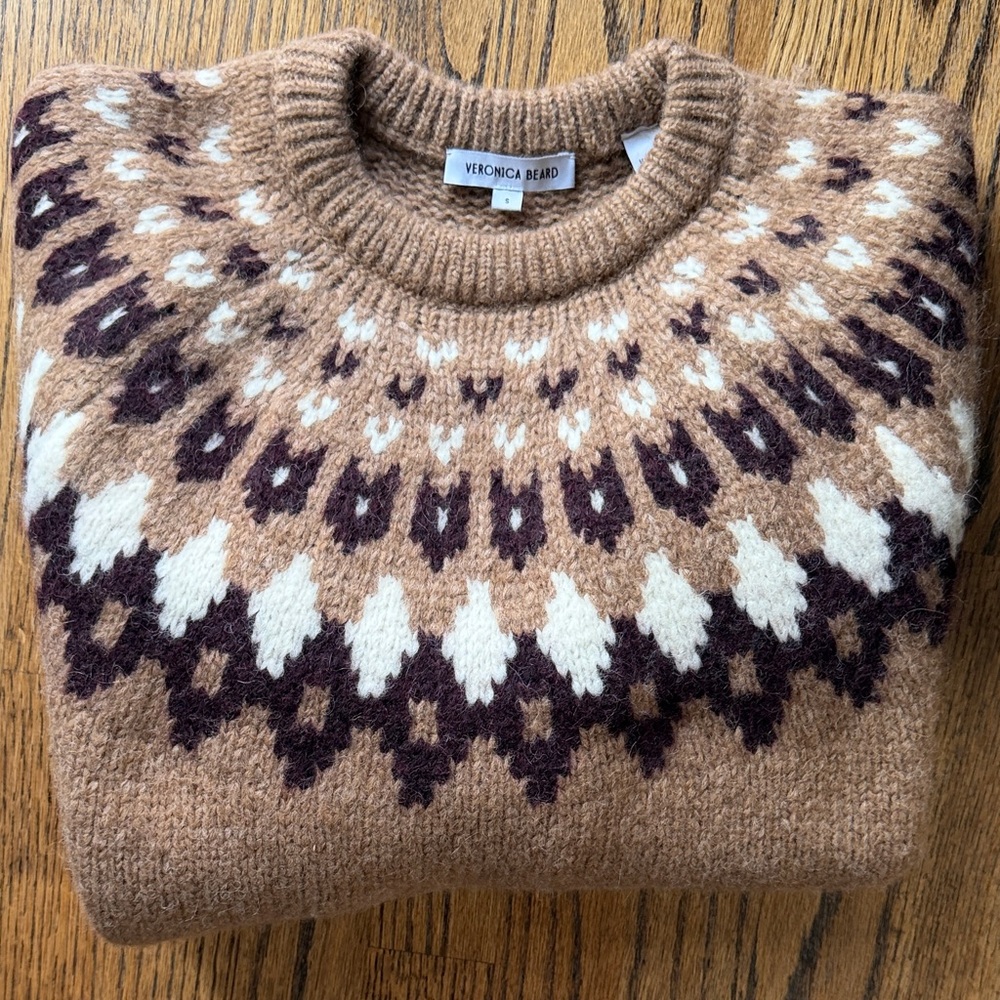 Veronica Beard Tan And White Patterned Sweater - image 2